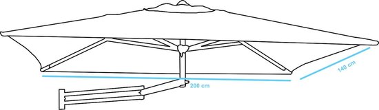 Easysol Parasol - Muurparasol - Balkonparasol - Donkergrijs - 200 x 140 cm (L x B) - RECHTHOEKIGE Parasol - Parasols - Balkon Parasol - Tuinparasol - Balkonparasol kantelbaar - Wandparasol