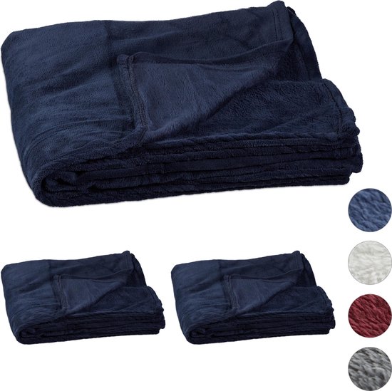 Relaxdays 3x fleece deken 200x220 cm - plaid - bank kleed - polyester - xxl  - blauw | bol.com