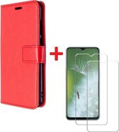 Oppo Find X2 hoesje book case rood met tempered glas screen Protector