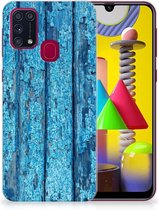 Backcase Siliconen Hoesje Geschikt voor Samsung Galaxy M31 Telefoonhoesje Wood Blue