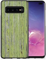 Smartphone Hoesje Geschikt voor Samsung Galaxy S10+ Cover Case met Zwarte rand Green Wood