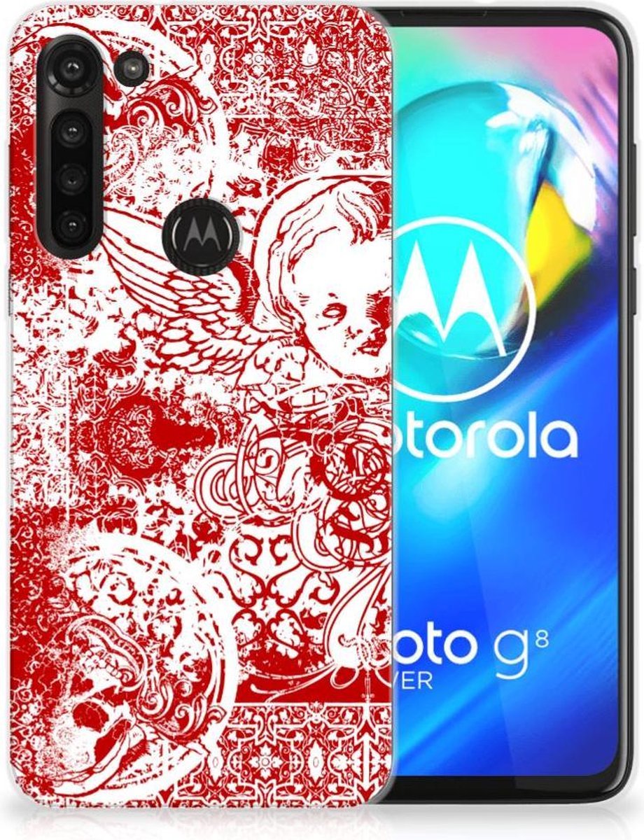 Silicone Back Case Motorola Moto G8 Power Angel Skull Rood
