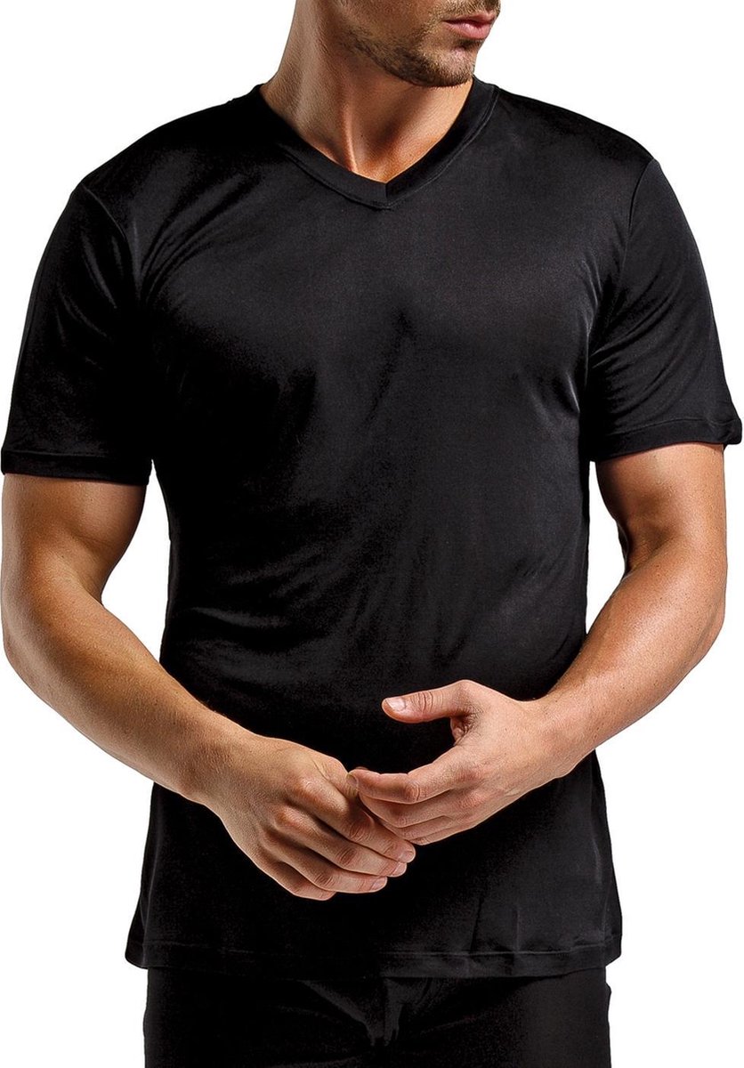 Zijden Heren T-Shirt V-Hals Zwart Large - 100% Zijde