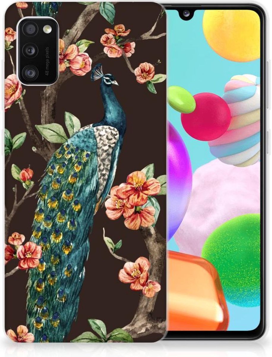 Samsung Galaxy A41 TPU Hoesje Pauw met Bloemen