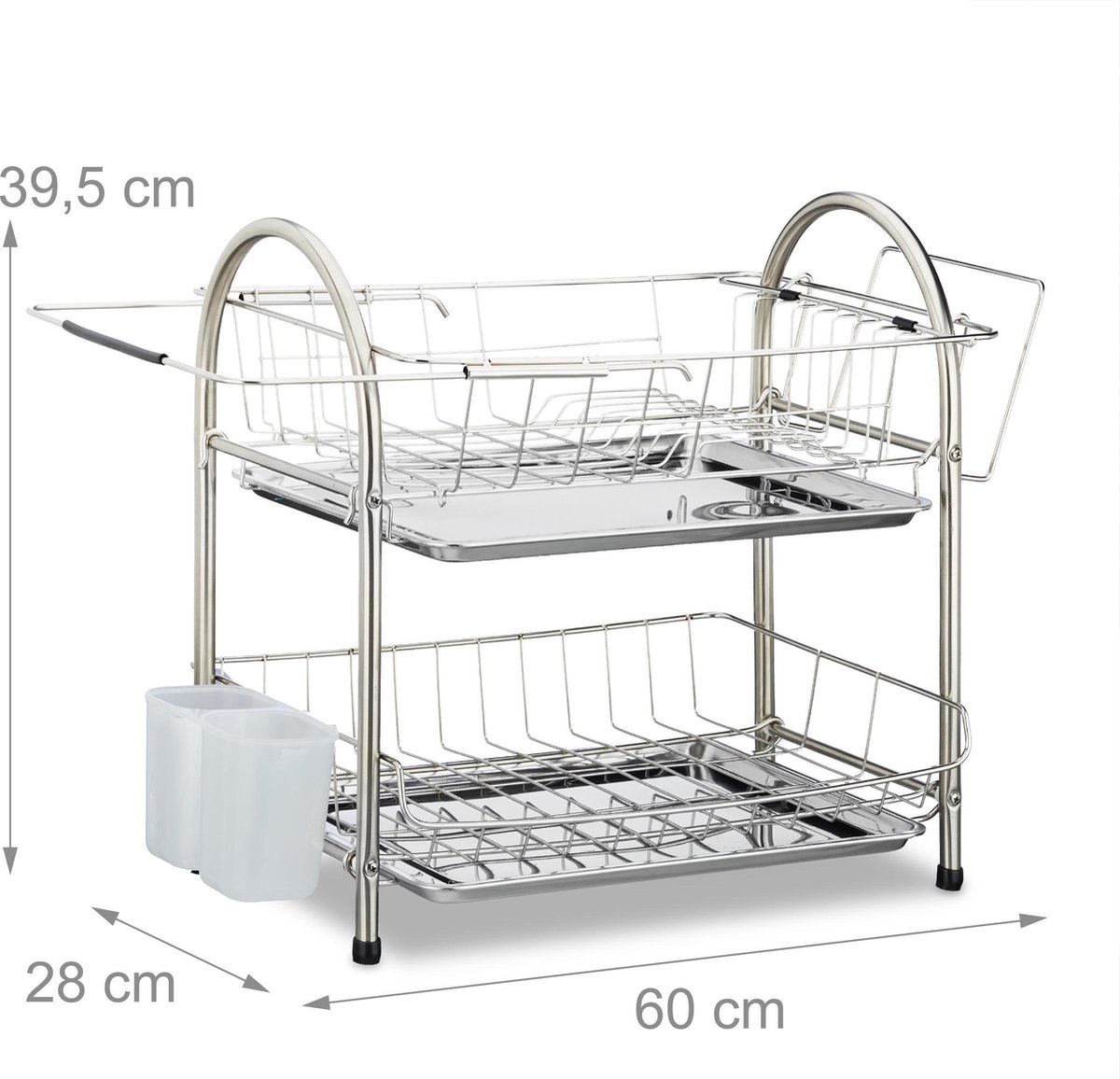 Goedkoopste afdruiprek - 2 etages - bestekhouder - 39,5 x 60 x 28 cm - rvs - zilver