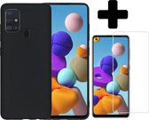 Hoesje Geschikt voor Samsung A21s Hoesje Siliconen Case Hoes Met Screenprotector - Hoes Geschikt voor Samsung Galaxy A21s Hoes Cover Case - Zwart