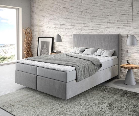 Bed Dream-Well Grijs 140x200 cm Microvezel stof met matras en topper  boxspring-bed | bol