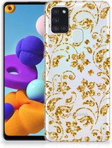 Telefoonhoesje Geschikt voor Samsung Galaxy A21s Back Cover Siliconen Hoesje Gouden Bloemen