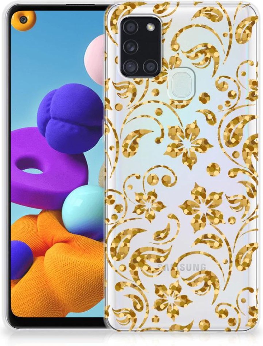 Samsung Galaxy A21s TPU Case Gouden Bloemen