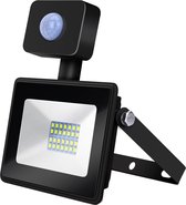 LED Bouwlamp 20 Watt met Sensor - LED Schijnwerper - Aigi Sunny - Helder/Koud Wit 6400K - Waterdicht IP65 - Mat Zwart - Aluminium - BES LED