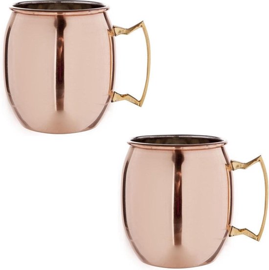 2x Cocktailbeker/cocktailglas Moscow Mule 450 ml glad koper - Cocktailglazen