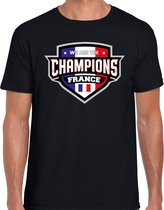 We are the champions France t-shirt met schild embleem in de kleuren van de Franse vlag - zwart - heren - Frankrijk supporter / Frans elftal fan shirt / EK / WK / kleding 2XL