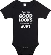 I get my good looks from my aunt romper / rompertje - zwart - unisex - jongens / meisjes - kraamcadeau / geboorte cadeau - zwart rompertje voor baby 80 (9-12 maanden)