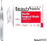 BeautyTools Scalpel Set met Bistouri houder Nr. 4 + Scalpelmesjes Nr. 23 (100 Stuks) - Pedicure Mesjes - Steriel Verpakt (BP-0713)