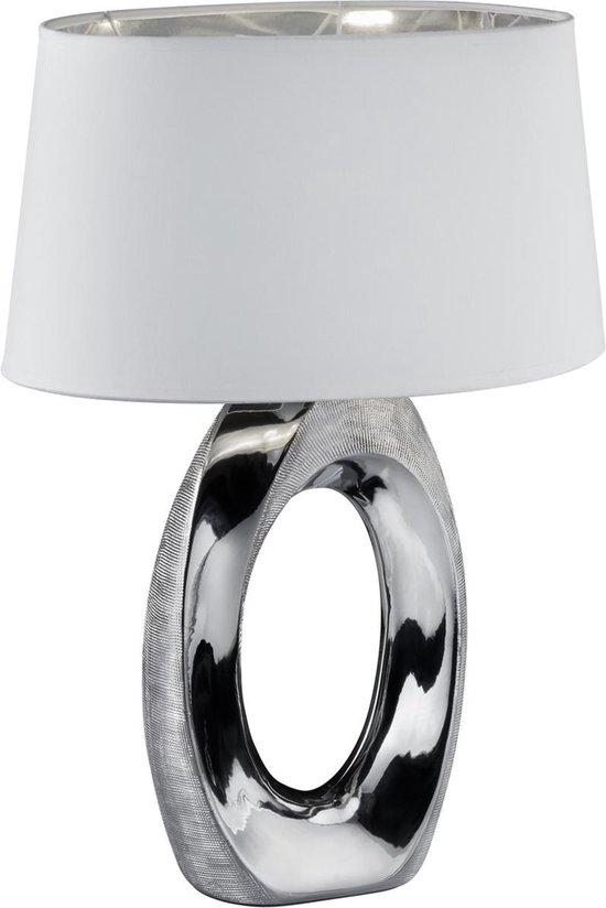 LED Tafellamp - Tafelverlichting - Trion Tibos - E27 Fitting - Rond - Mat Zilver - Keramiek