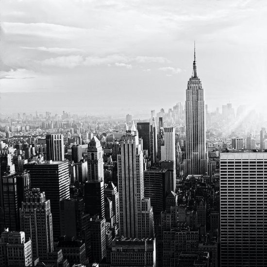 Schilderij - New York City skyline in zwart en wit, Empire state building, 3 maten, print op canvas,