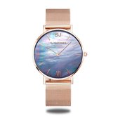 SJ WATCHES Melbourne horloge dames rose goud en blauw rond Seashell - horloges voor vrouwen 36mm