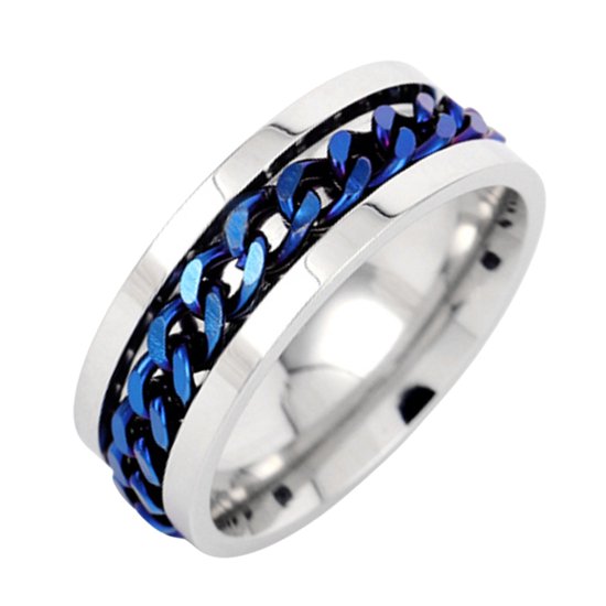 Anxiety Ring - (Kettinkje) - Stress Ring - Fidget Ring - Anxiety Ring For Finger - Draaibare Ring - Spinning Ring - Blauwkleurig RVS - (23.25mm / maat 73)