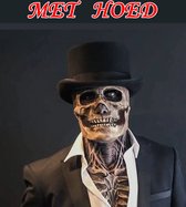Halloween decoratie KOSTUUM Masker schedel van skelet - verkleedkleren volwassenen - latex hoge kwaliteit - met hoed
