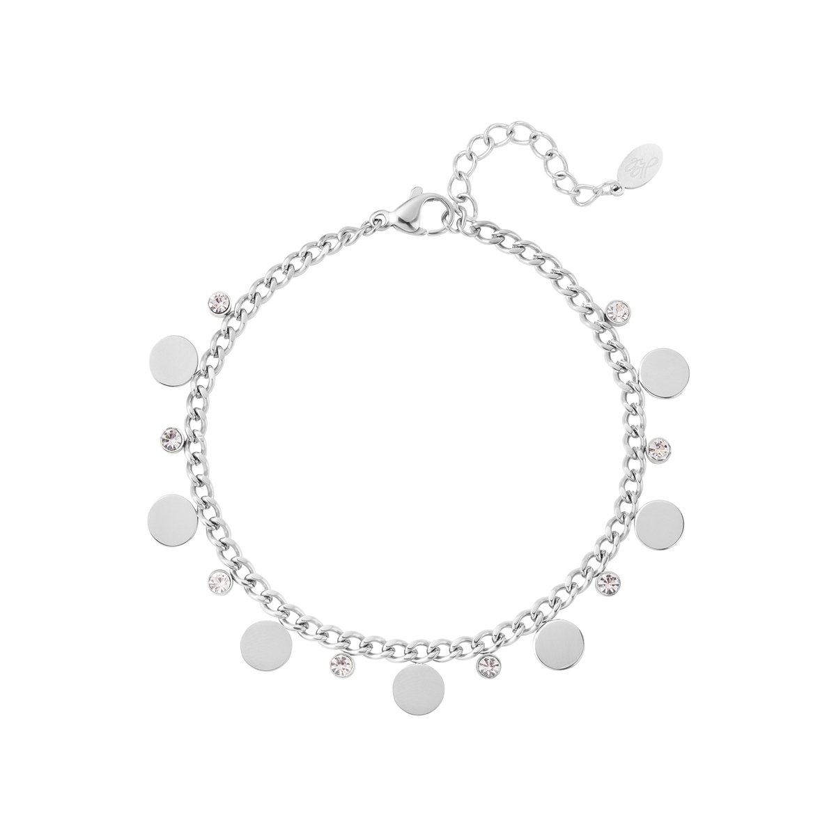 Bijoutheek Armband (sieraad) Discs en witte stenen zilver