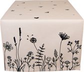 Clayre & Eef Chemin de table 50x140 cm Beige Noir Coton Fleurs Nappe