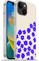 Geschikt voorApple Iphone 14 - Softcase hoesje - Bloem - Blauw - Patronen - Siliconen Telefoonhoesje