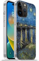 Geschikt voorApple Iphone 14 Pro - Softcase hoesje - Sterrennacht boven de Rhône - Van Gogh - Kunst - Siliconen Telefoonhoesje