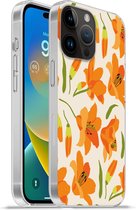 Geschikt voorApple Iphone 14 Pro - Softcase hoesje - Bloemen - Lelie - Patronen - Siliconen Telefoonhoesje