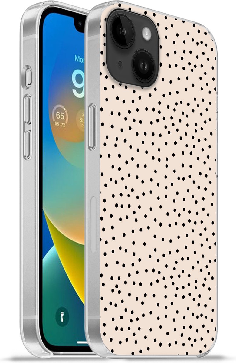 Telefoonhoesje Geschikt voor Apple Iphone 14 Plus hoesje - Stip - Beige - Zwart - Siliconen Telefoonhoesje Telefoonhoesje