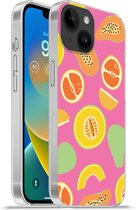 Geschikt voorApple Iphone 14 - Softcase hoesje - Fruit - Patronen - Roze - Siliconen Telefoonhoesje