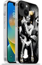 Geschikt voorApple Iphone 14 - Softcase hoesje - Marmer printlook - Meisje met de parel - Sigaretten - Toilet - Goud - Kunst - Oude meesters - Siliconen Telefoonhoesje