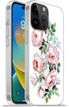 Geschikt voorApple Iphone 14 Pro Max hoesje - Waterverf - Rozen - Bloemen - Siliconen Telefoonhoesje