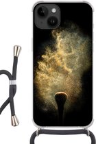 Geschikt voorApple Iphone 14 - Crossbody Case - Goud poeder op een zwarte achtergrond - Siliconen - Crossbody - Backcover met Koord - Telefoonhoesje met koord - Hoesje met touw