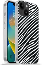 Geschikt voorApple Iphone 14 - Softcase hoesje - Dierenprint - Zebra - Zwart - Siliconen Telefoonhoesje