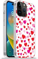 Geschikt voorApple Iphone 14 Pro Max hoesje - Een illustratie met kleurrijke hartjes - Siliconen Telefoonhoesje