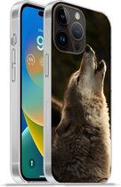 Geschikt voorApple Iphone 14 Pro Max hoesje - Wolf - Grijs - Dieren - Siliconen Telefoonhoesje