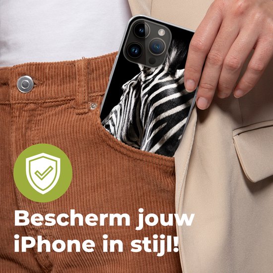 Telefoonhoesje Geschikt voor Apple Iphone 14 Pro Max hoesje - Zebra - Dier - Zwart - Portret - Siliconen Telefoonhoesje Telefoonhoesje