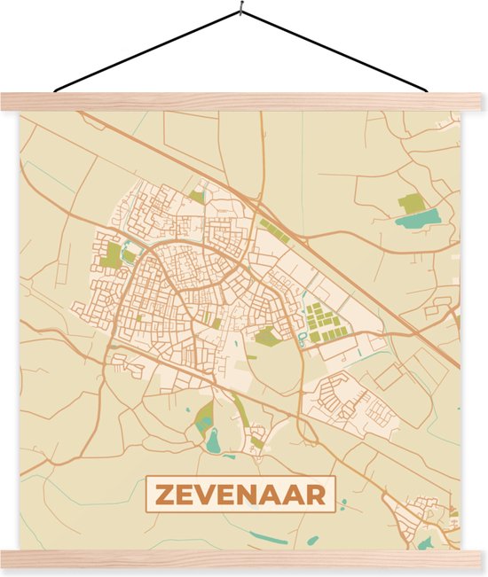 Porte-affiche avec affiche - Affiche scolaire - Zevenaar - Carte - Carte - Plan de la ville - 40x40 cm - Lattes vierges