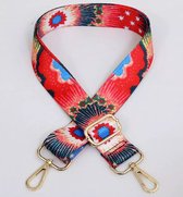 Bag Strap - Bagstrap - Tassenriem - Schouderband - Handtas - Verstelbaar - Rood Blauw Kleurrijk Motief - Gouden Gesp