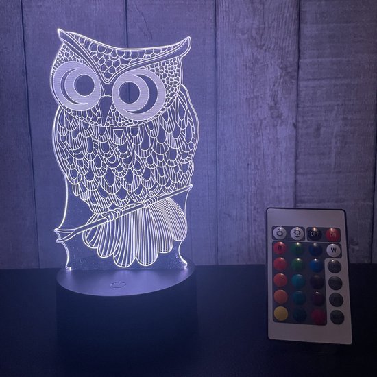Klarigo® Veilleuse - Lampe LED 3D Illusion - 16 Couleurs - Lampe de Bureau - Hibou - Lampe Animaux - Veilleuse Enfants - Lampe Creative - Télécommande