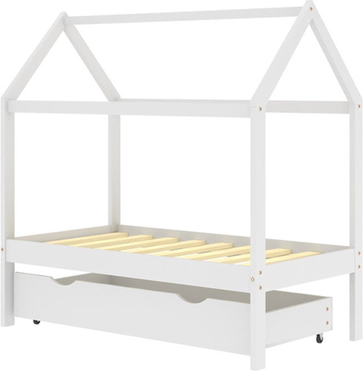 vidaXL Kinderbedframe - met - lade - massief - grenenhout - 70x140 - cm - wit