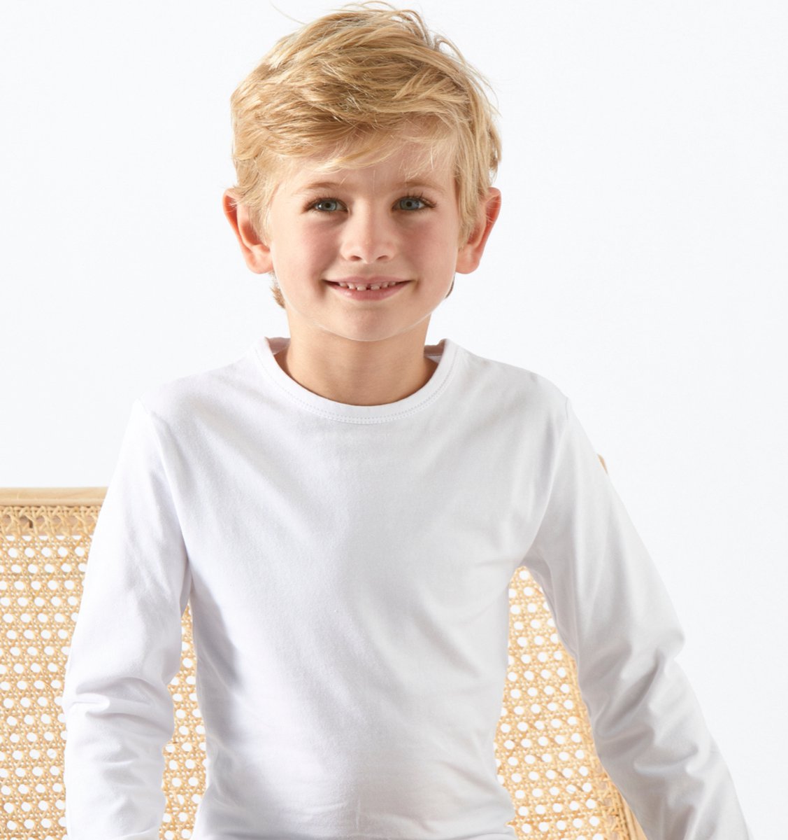 Little Label T shirt lange mouwen Jongens Maat 122-128/8Y - wit - 3-pack - 3 Stuks Wit T shirt - Zachte BIO Katoen