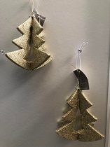 Set van goudkleurige ornamenten 2 glitter 3D kerstbomen kerstboomversiering