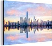 Wanddecoratie Metaal - Aluminium Schilderij Industrieel - New York - Water - Skyline - 90x60 cm - Dibond - Foto op aluminium - Industriële muurdecoratie - Voor de woonkamer/slaapkamer