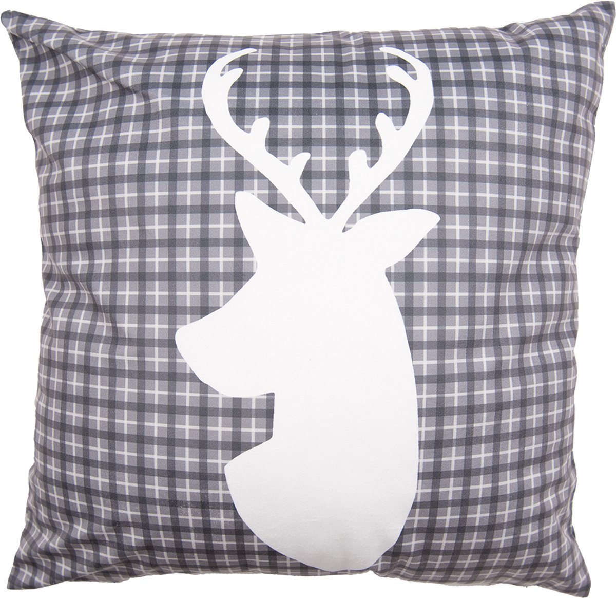 Clayre & Eef Kussenhoes 45x45 cm Grijs Wit Polyester Vierkant Rendier Sierkussenhoes