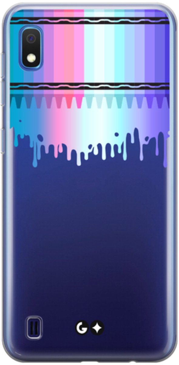 Telefoonhoesje geschikt voor Samsung Galaxy A10 - Transparant Siliconenhoesje - Flexibel en schokabsorberend - Patronencollectie - Color Drip - Blauw