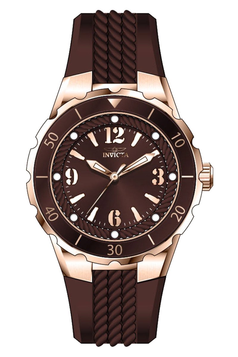 Invicta Angel 40312 Dames Horloge - Waterdicht - Analoog - Quartz Uurwerk - Roestvrij Staal met bruine Wijzerplaat - 38mm