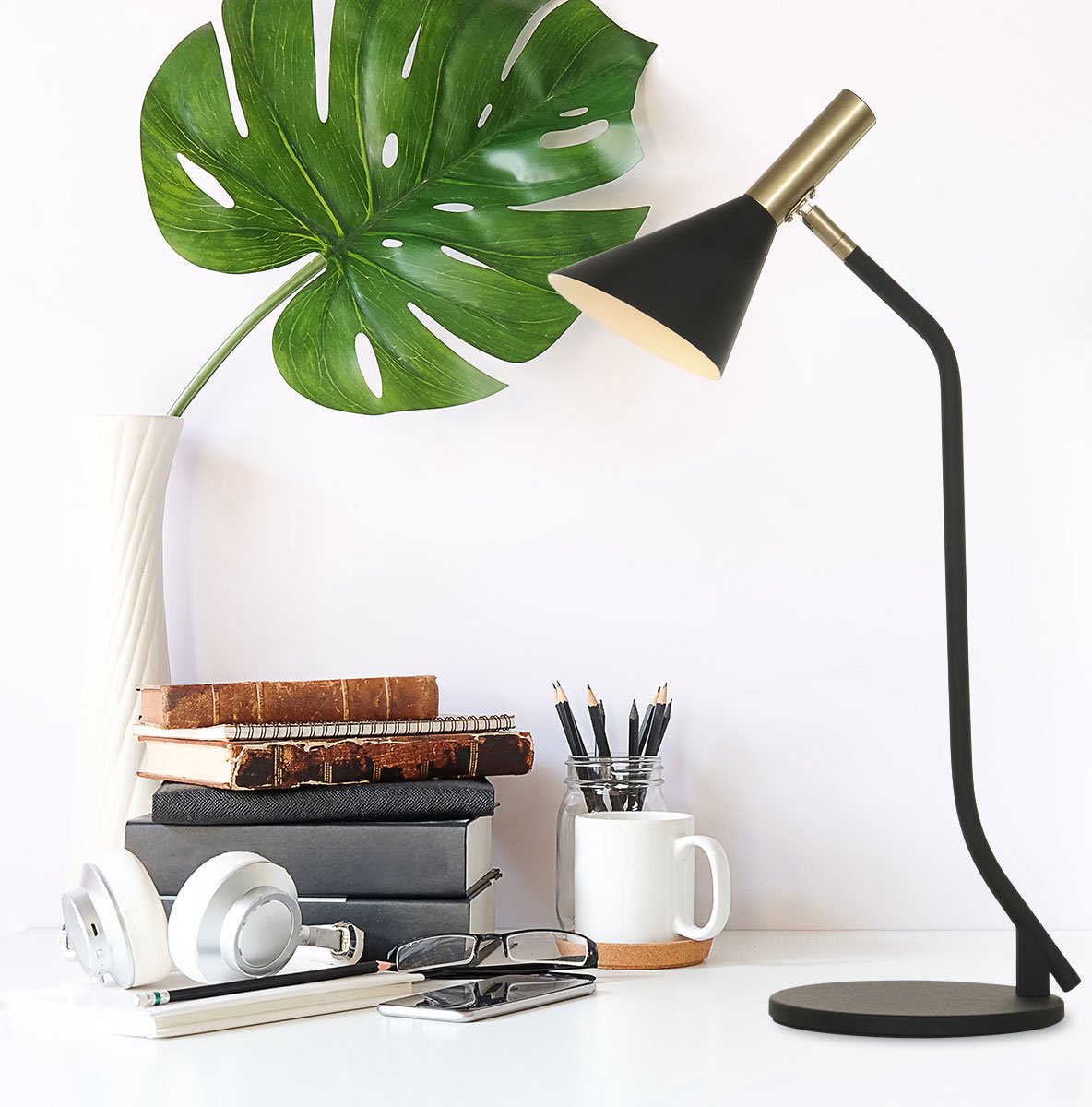 Tafellamp Anne's choice | 1 lichts | goud / zwart | metaal | ⌀ 18 cm | 56 cm | verstelbaar | bureaulamp | modern / functioneel design
