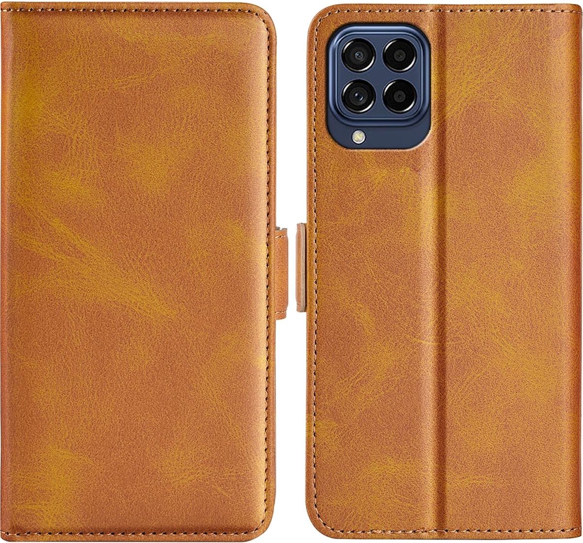 Mobigear Telefoonhoesje geschikt voor Samsung Galaxy M53 Hoesje | Mobigear Slim Magnet Bookcase Portemonnee | Pasjeshouder voor 3 Pasjes | Telefoonhoesje voor Pinpas / OV Kaart / Rijbewijs - Cognac