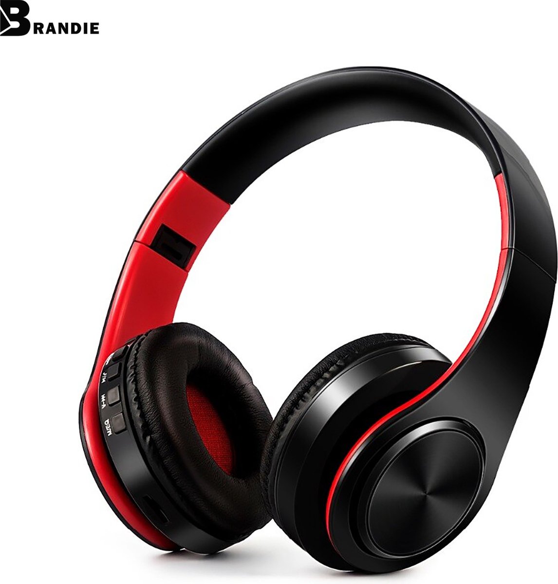 Brandie® - Koptelefoon - Draadloze Hoofdtelefoon - Bluetooth Headset - Draadloos - Over Ear - Headphones - Stereo Zacht Leer - Met Microfoon - Zwart Rode - Connectoren 3,5 mm - Voor Kinderen/Volwassenen